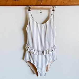 Kortni Jeane Gray & White Ruffle Waist One Piece